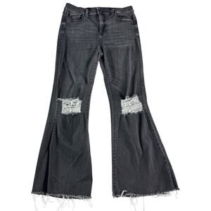 Sneak Peek Womens sz 11 W30 Jeans Dark Gray Raw Hem Distressed Stretch Wide Leg
